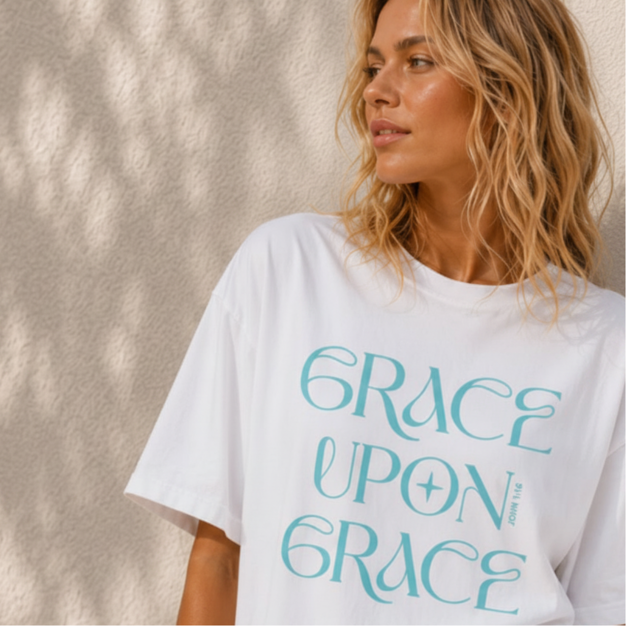 John 1:16 “Grace Upon Grace” Oversized Cotton T-Shirt - Jelly Mint