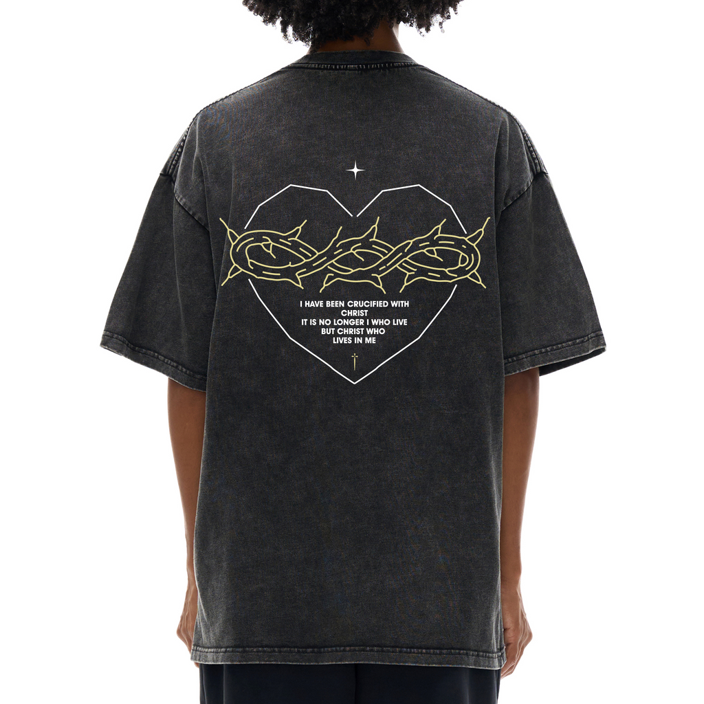 Galatians 2:20 “Crucified With Christ” Snow Washed Oversized Cotton T-Shirt