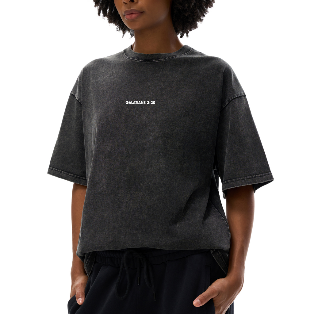 Galatians 2:20 “Crucified With Christ” Snow Washed Oversized Cotton T-Shirt