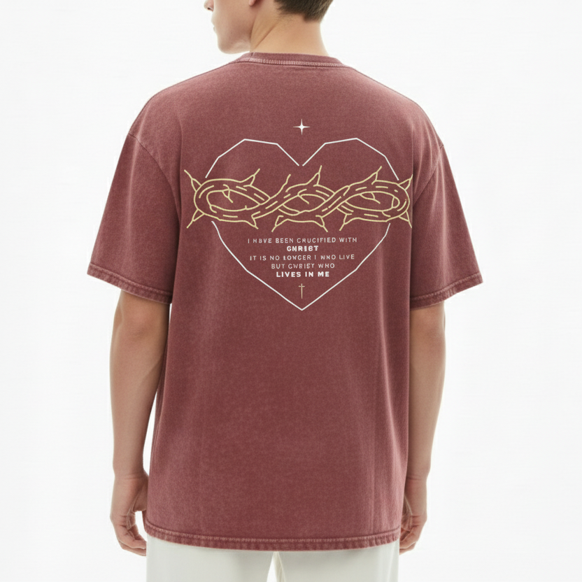 Galatians 2:20 “Crucified With Christ” Snow-Washed Oversized Cotton T-Shirt