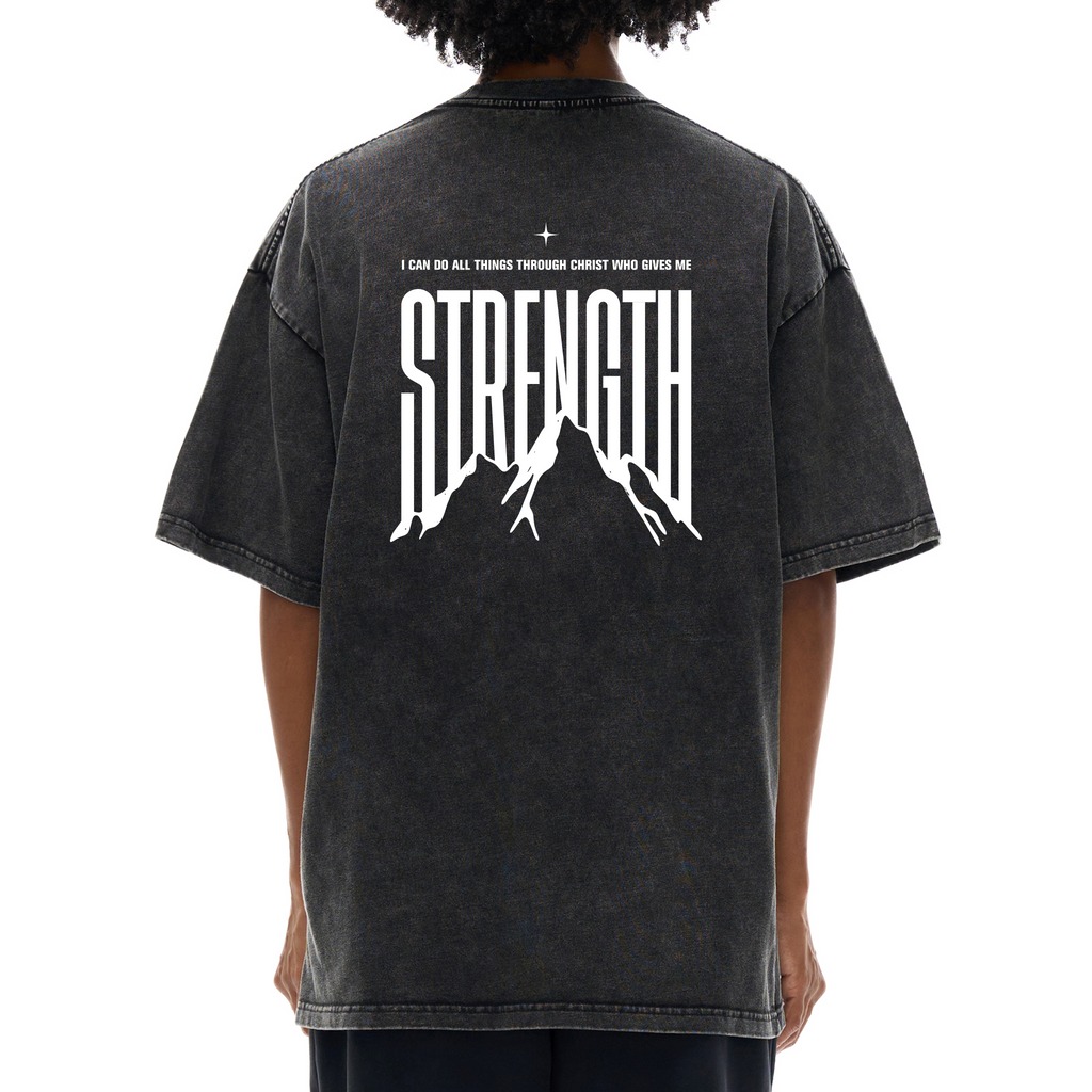 Philippians 4:13 “I Can Do All Things Through Christ Who Gives Me Strength” Snow Washed Oversized Cotton T-Shirt