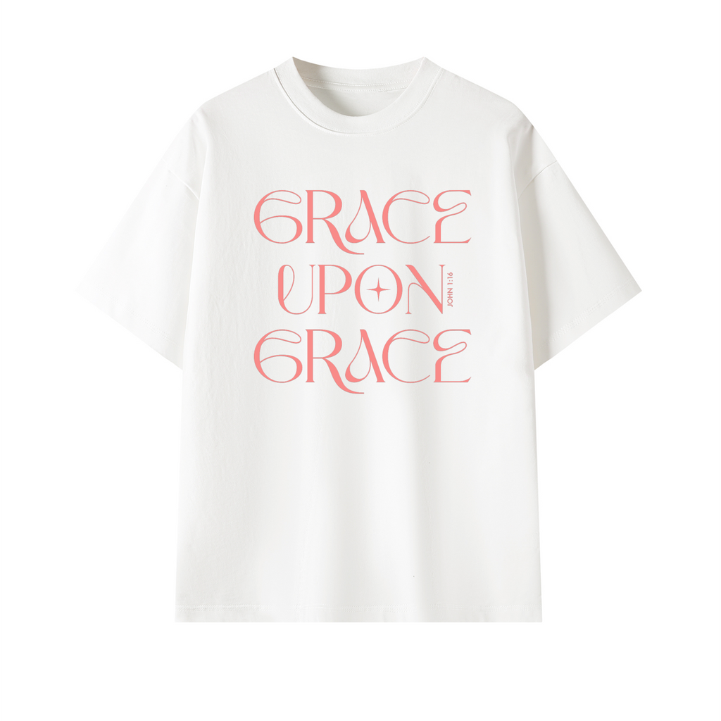 John 1:16 “Grace Upon Grace” Oversized Cotton T-Shirt - Sorbet Coral