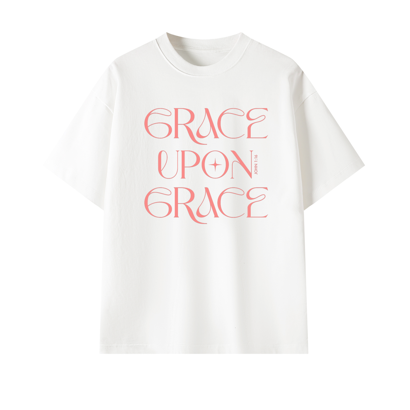 John 1:16 “Grace Upon Grace” Oversized Cotton T-Shirt - Sorbet Coral