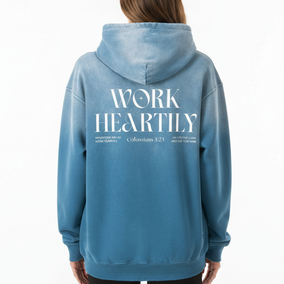 Colossians 3:23 “Work Heartily” Sun-fade Oversized Cotton Hoodie