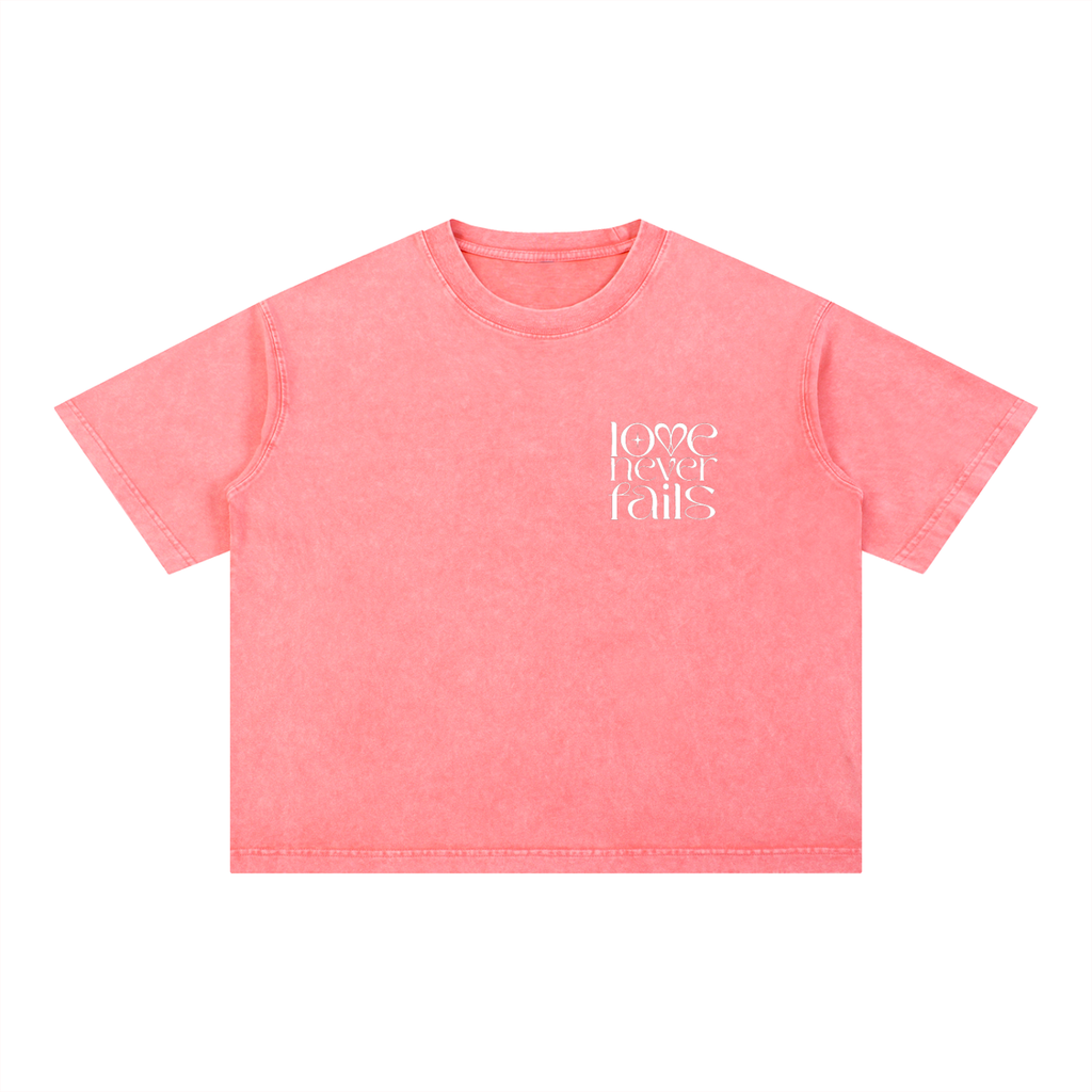 1 Corinthians 13:8 “Love Never Fails” Mineral-Wash Boxy Cotton T-Shirt