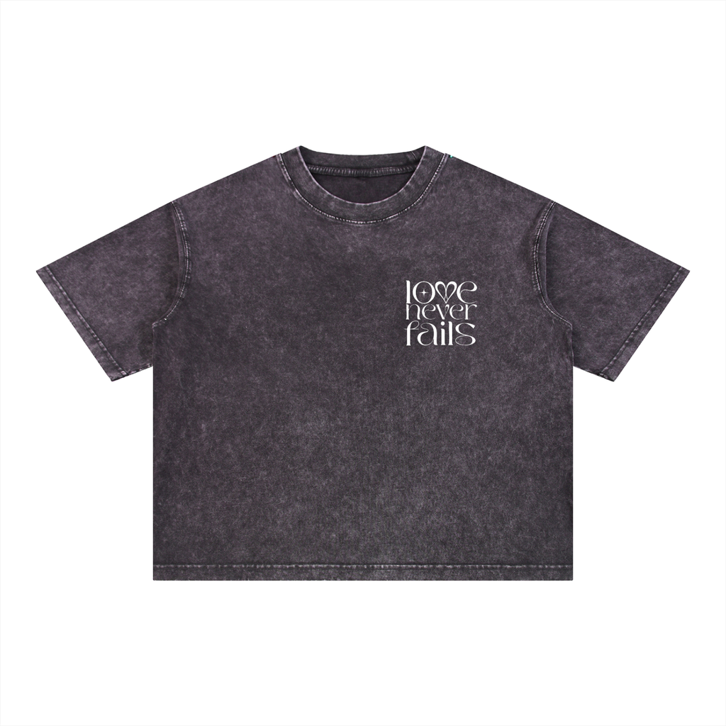 1 Corinthians 13:8 “Love Never Fails” Mineral-Wash Boxy Cotton T-Shirt