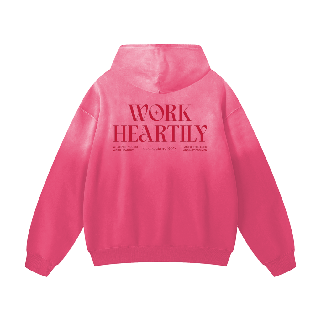 Colossians 3:23 “Work Heartily” Sun-fade Oversized Cotton Hoodie