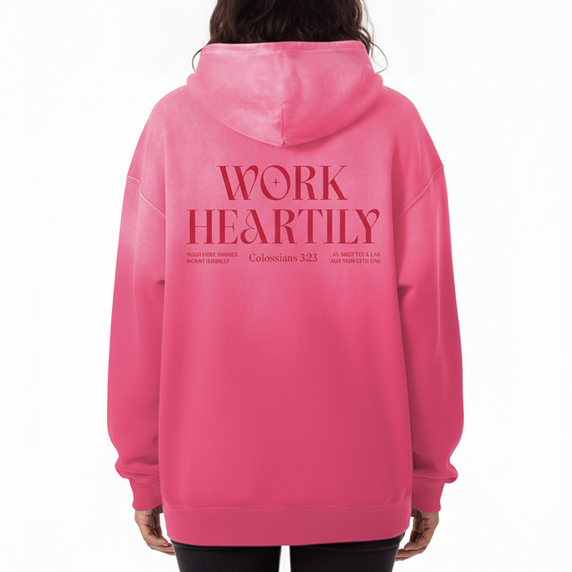 Colossians 3:23 “Work Heartily” Sun-fade Oversized Cotton Hoodie