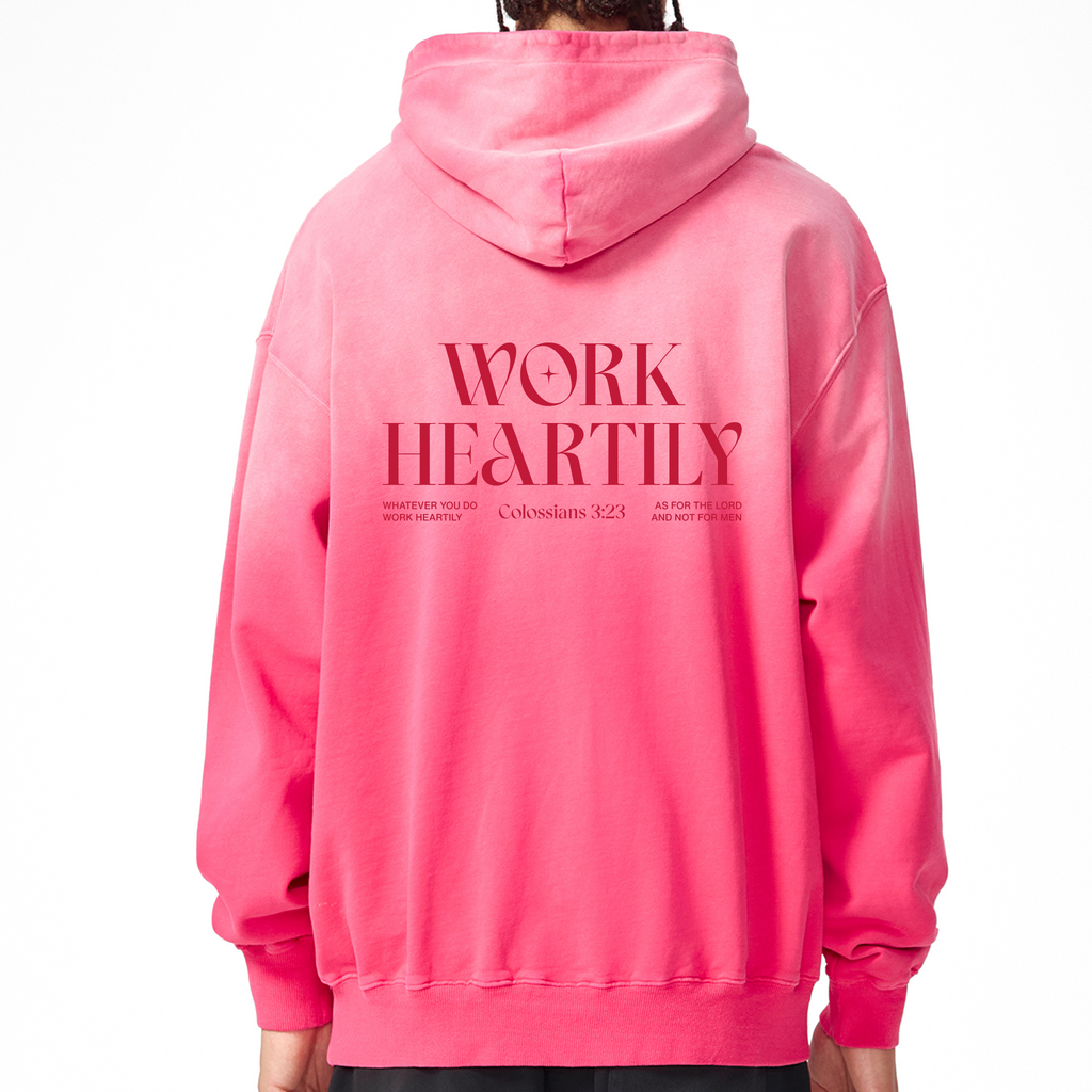 Colossians 3:23 “Work Heartily” Sun-fade Oversized Cotton Hoodie