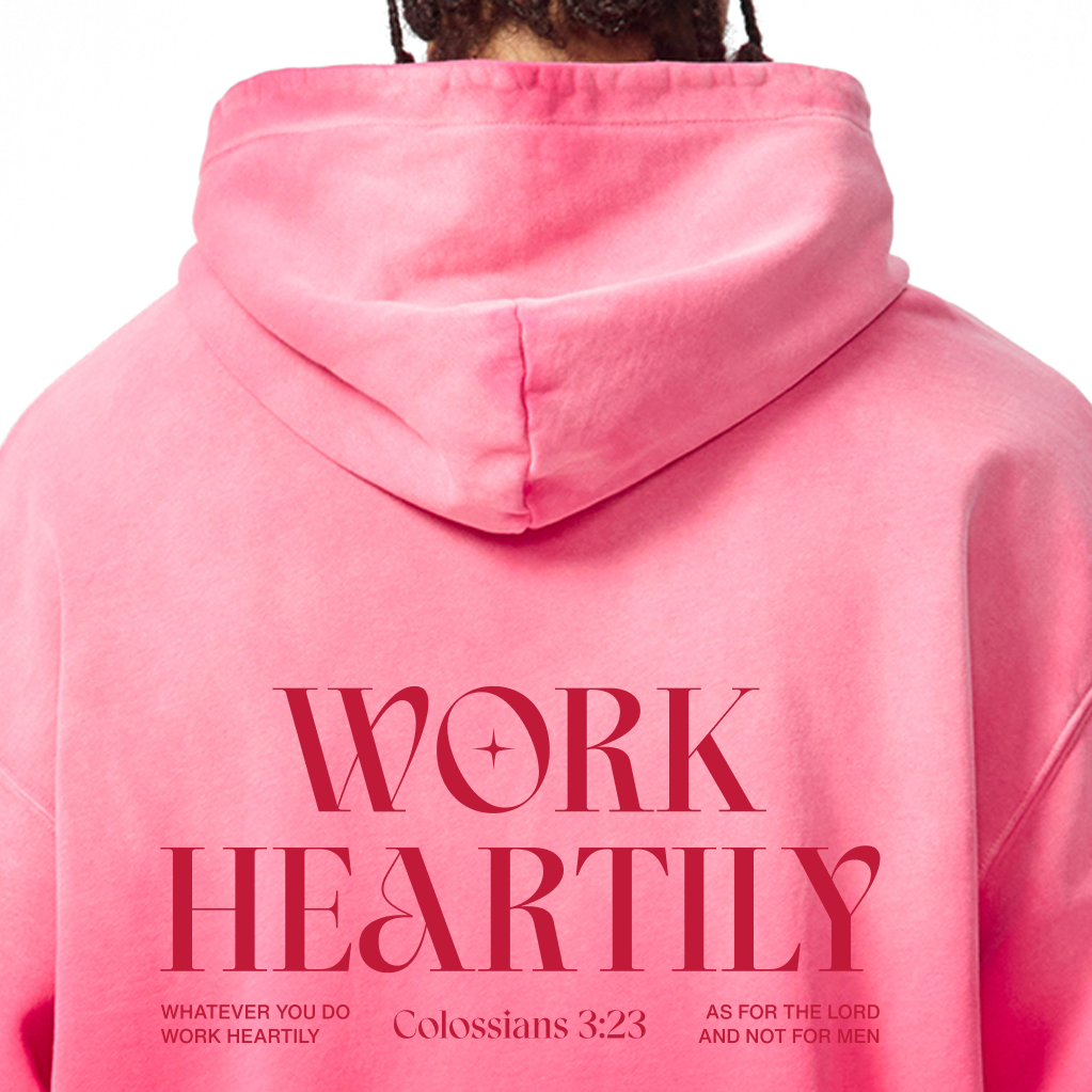 Colossians 3:23 “Work Heartily” Sun-fade Oversized Cotton Hoodie